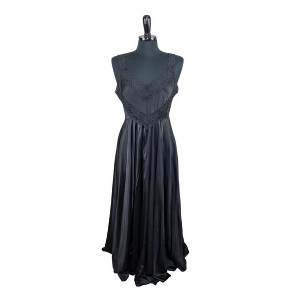 Vintage Undercover Wear Maxi Nightgown Black Glam Chevron Lace 1X